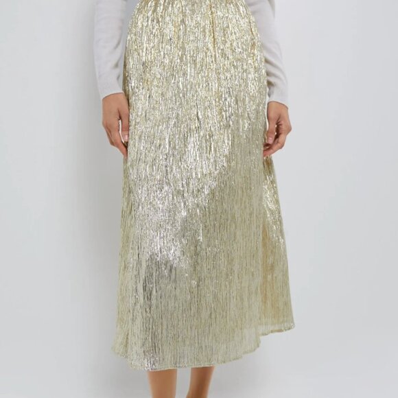 Hyacinth House Gold Metallic Plisse Gloria Maxi Skirt Women's XS - Picture 1 of 6